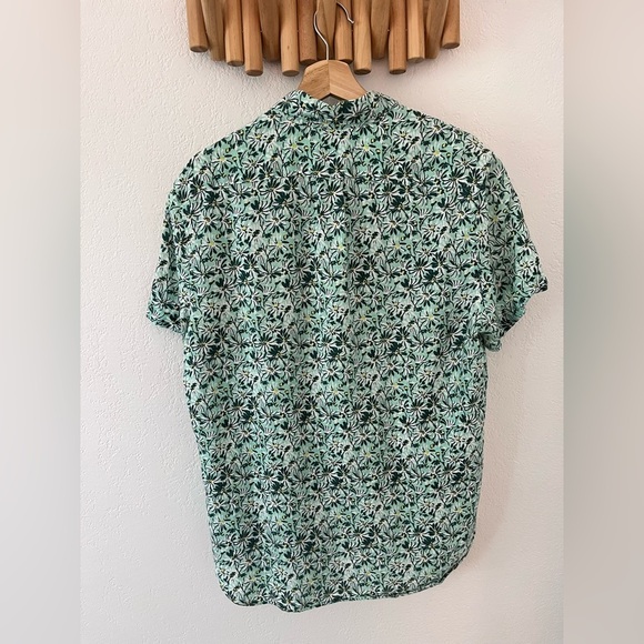 J. Crew Green and White Floral Casual Linen Shirt Men Slim Fit Medium - Picture 5 of 7